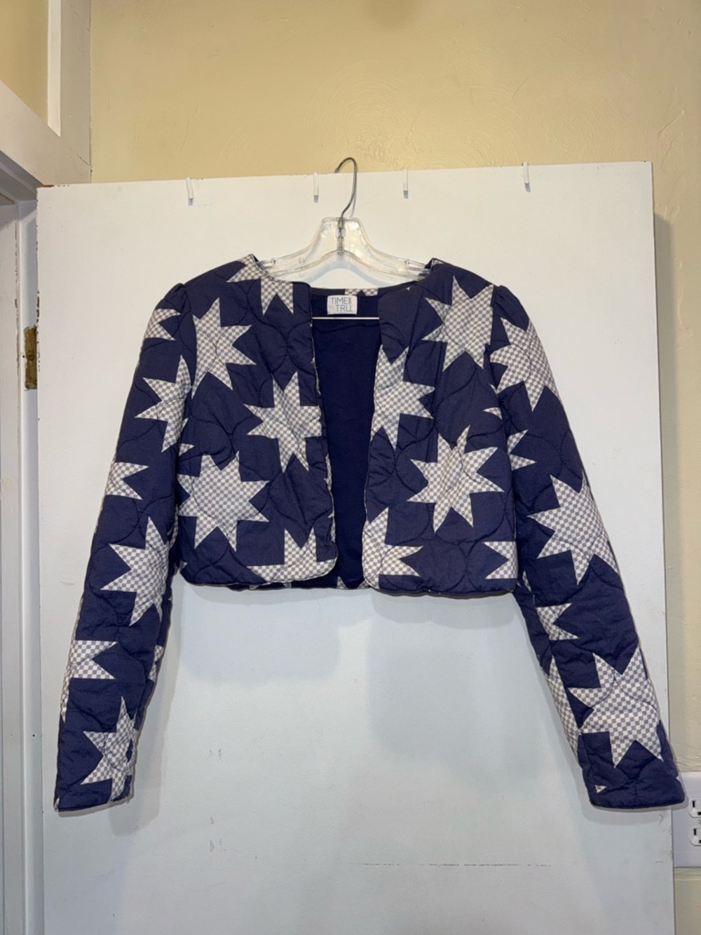 Time and Tru Navy Star-Print Cropped Bomber Jacket